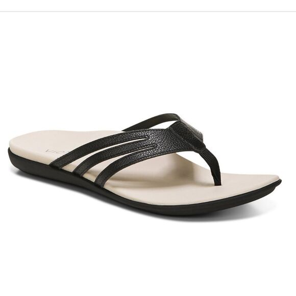 Vionic Alta Toe Post Orthotic Leather Sandals Black Size 10 - Picture 1 of 13